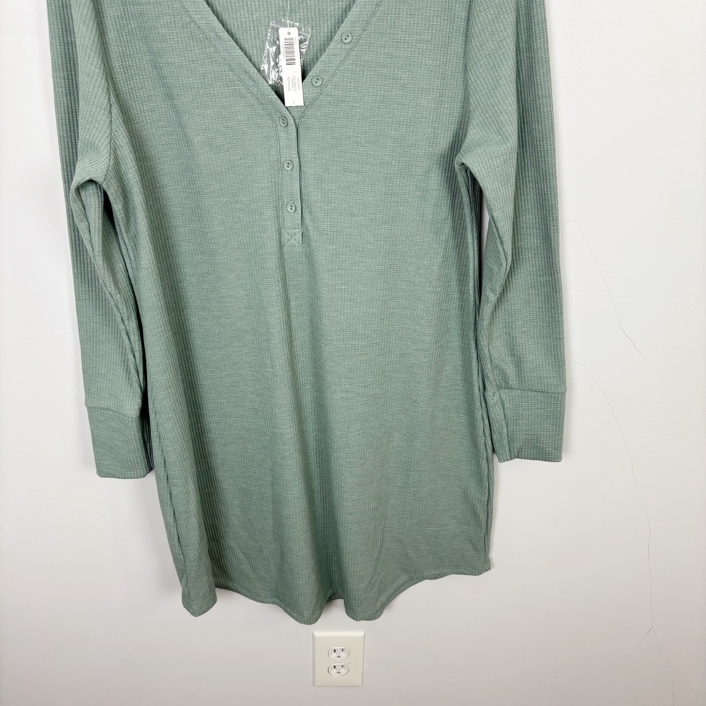 SOMA Cozy Waffle Knit Long Sleeve Sleepshirt Heather Jade Size Large - Picture 6 of 10